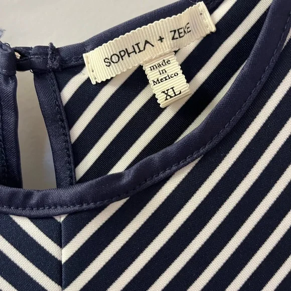 Sophia + Zeke Navy Blue Striped A-Line Dress EUC Size XL - Picture 7 of 9